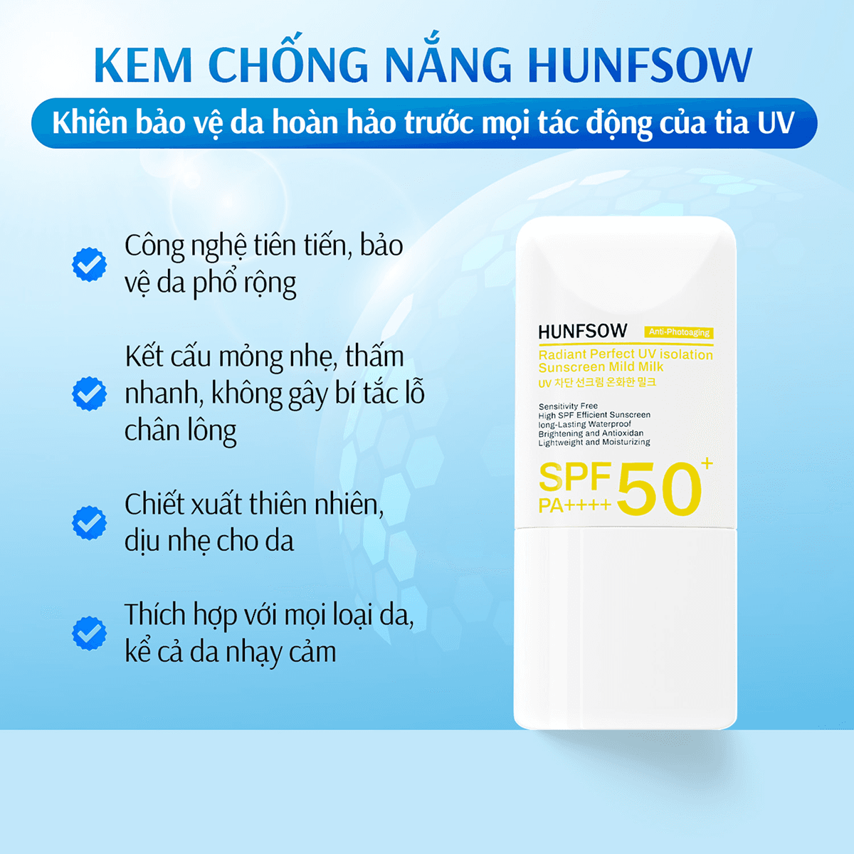 Kem Chống Nắng SPF50+ PA++++ Hunfsow - Hình 4