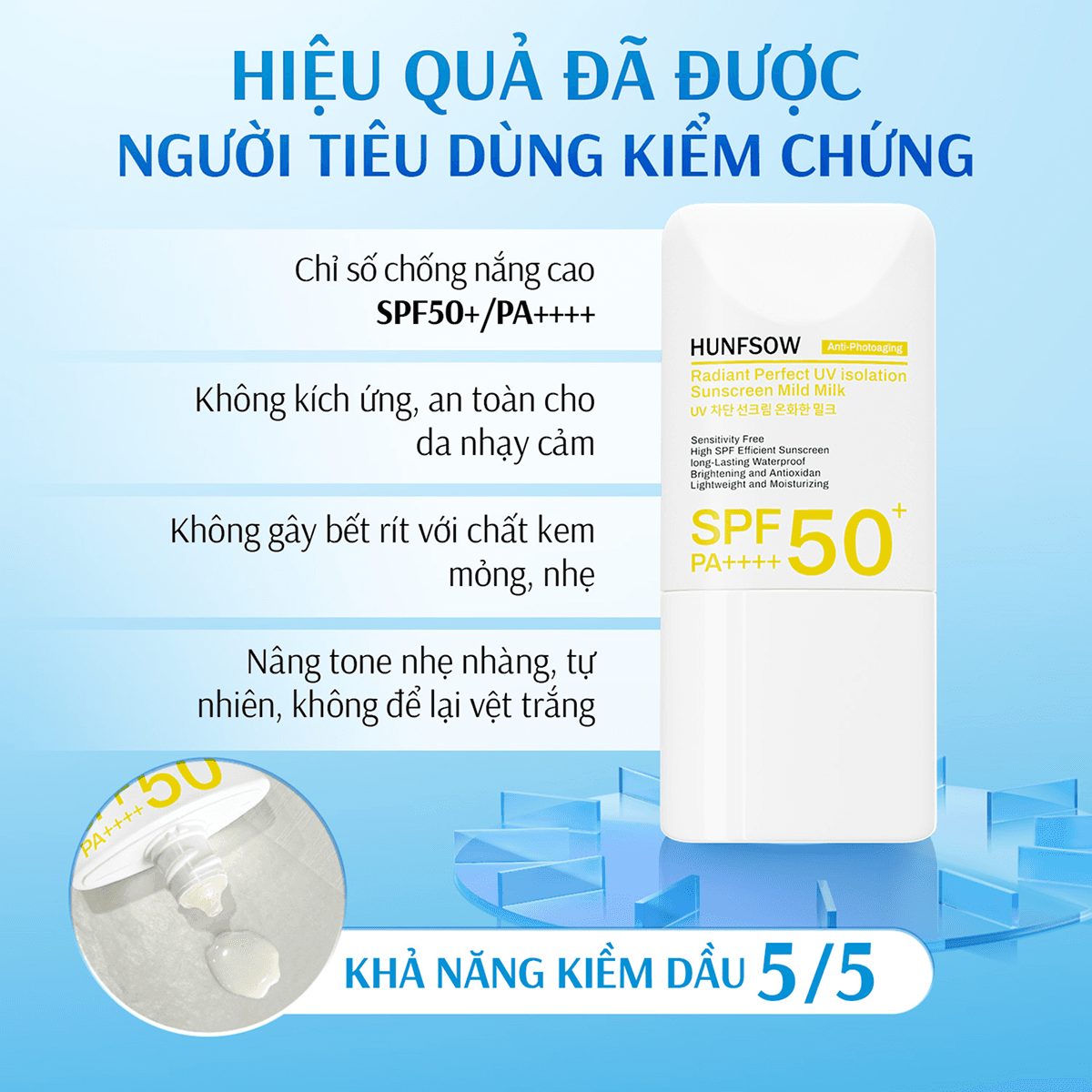 Kem Chống Nắng SPF50+ PA++++ Hunfsow - Hình 5