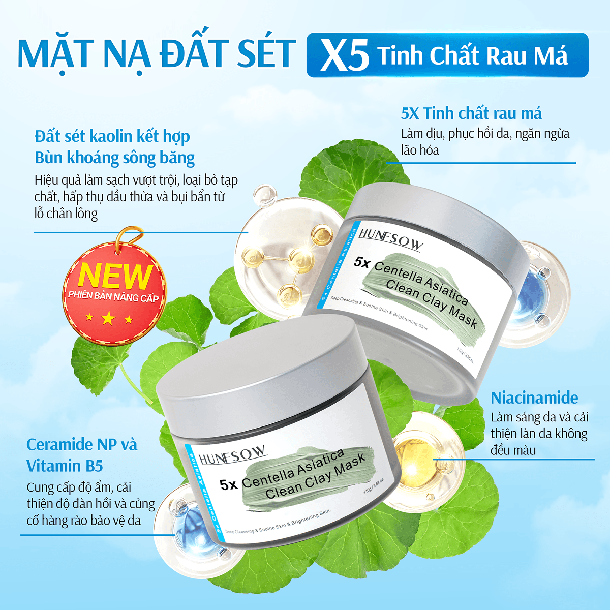 Mặt Nạ Đất Sét 5X Rau Má Hunfsow - Hình 4