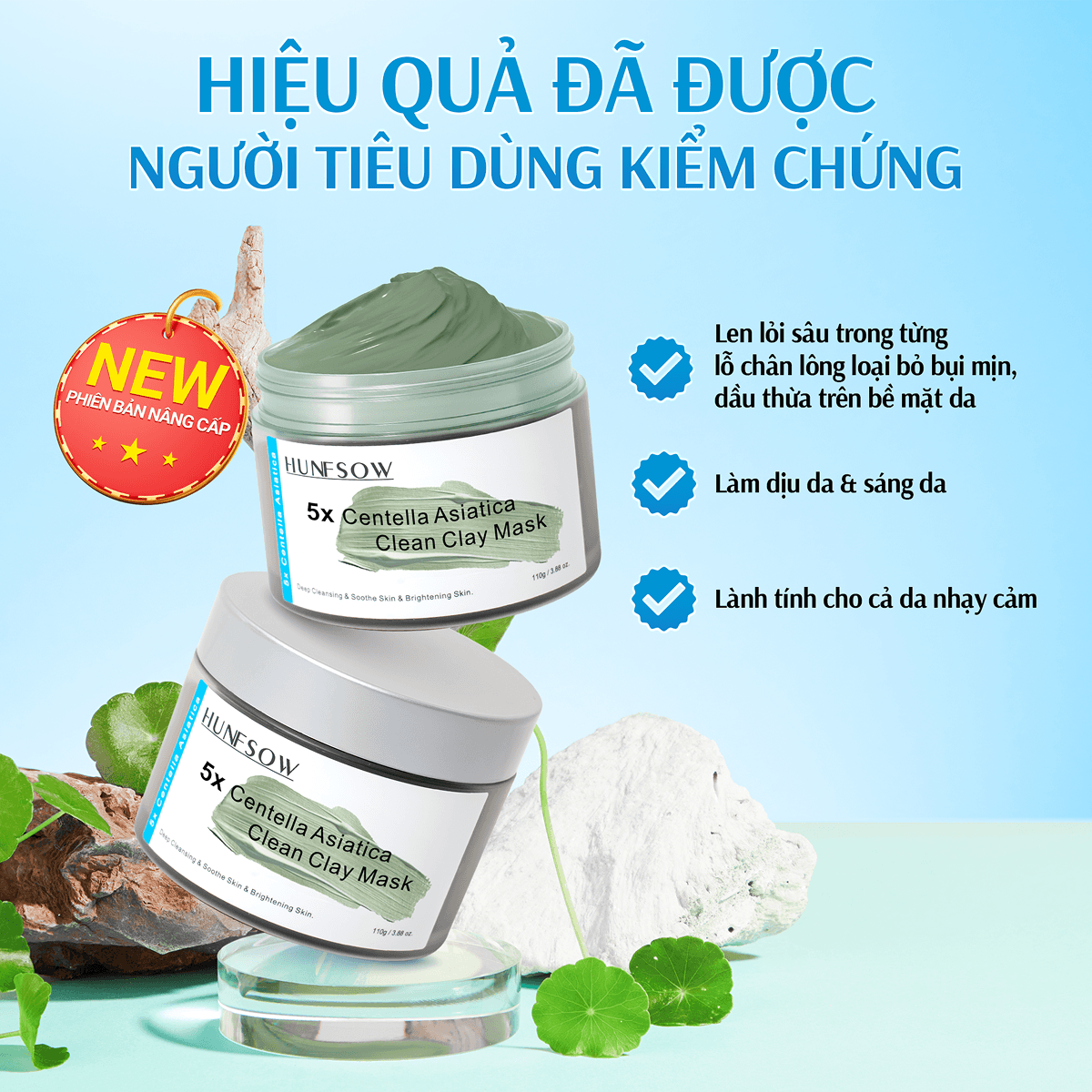 Mặt Nạ Đất Sét 5X Rau Má Hunfsow - Hình 5